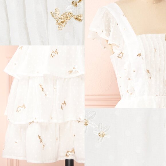 Adelyn Rae White Gold Embroidered Swiss Dot Tiered Ruffle Mini Dress Size L NEW! - Picture 9 of 16